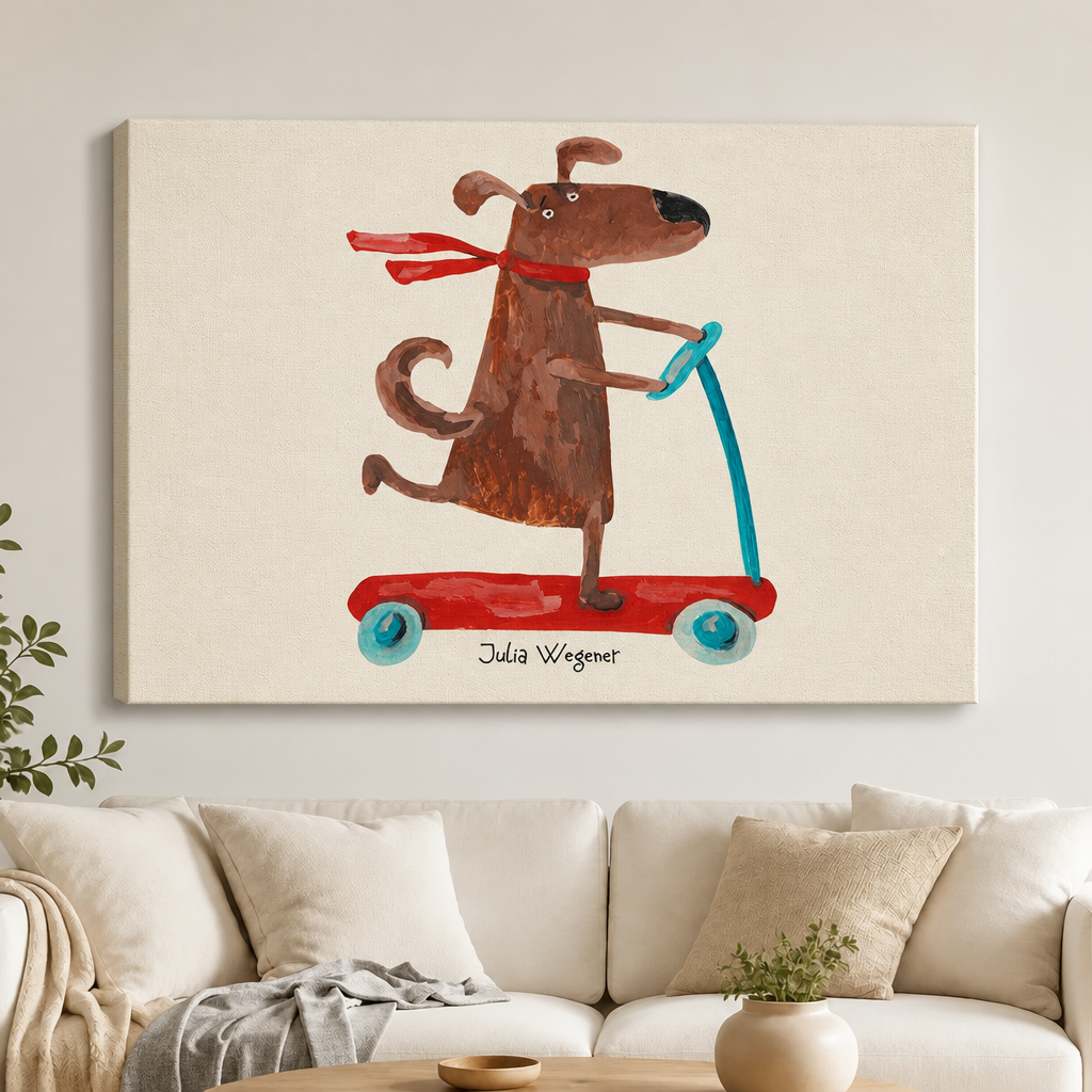 Scooter Dog Whimsical Canvas Wall Art