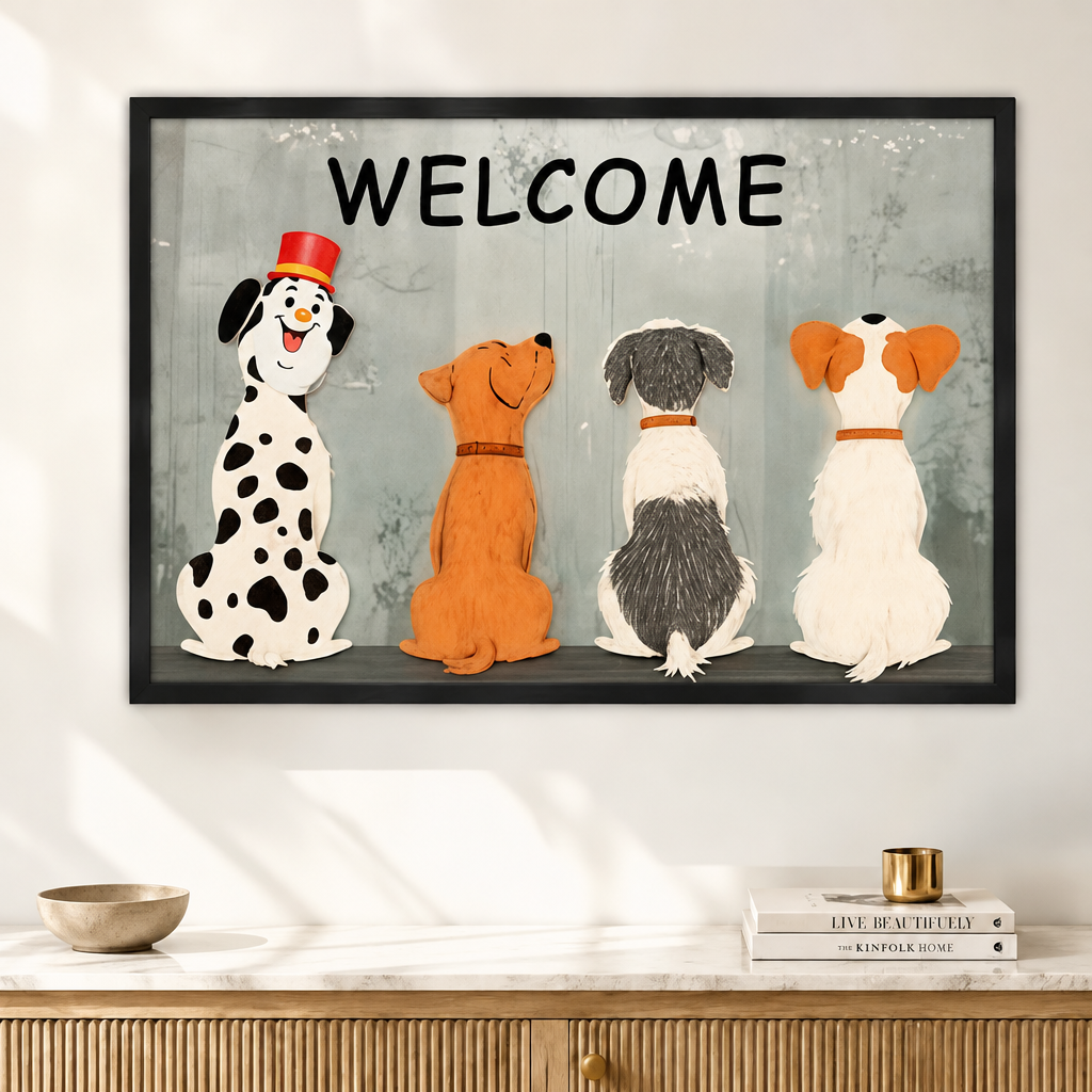 Welcome Four Dogs Entryway Canvas Art