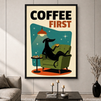 Coffee First Greyhound Retro Poster Canvas Wall Art