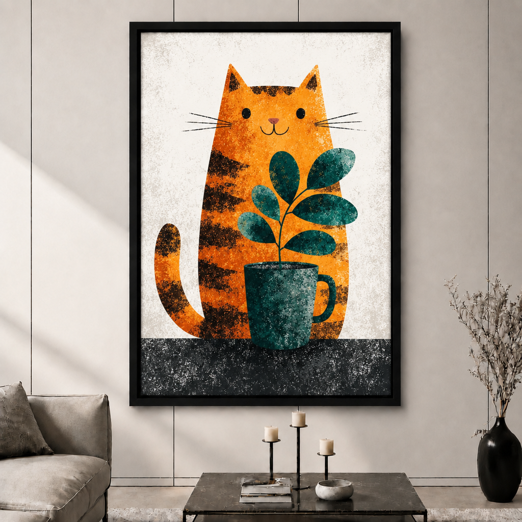 模板1 - 橙虎斑猫抱盆栽