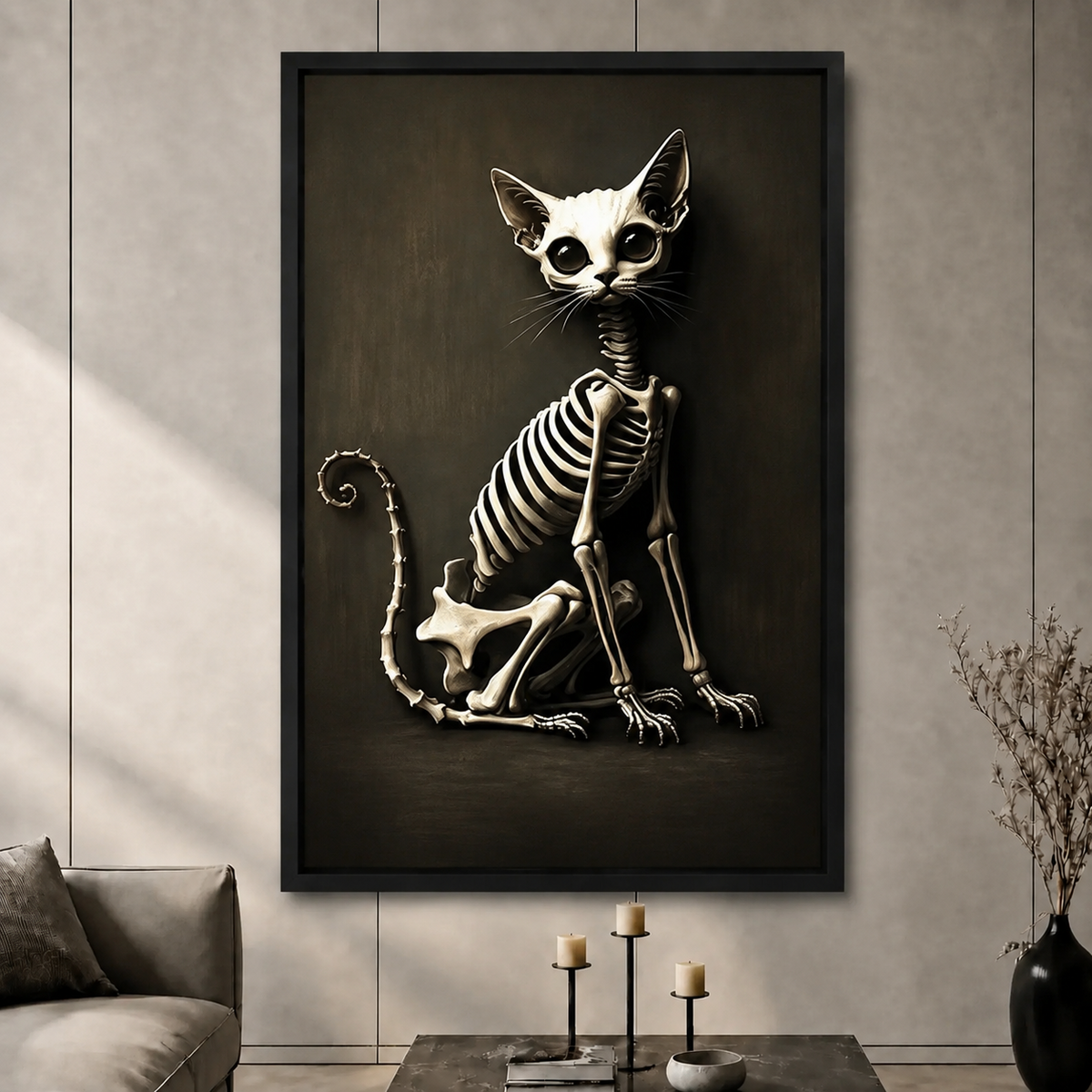 Gothic Skeleton Cat Dark Canvas Wall Art