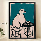 Camel at Coffee Shop Wall Art - Funny Minimalist Line Art Canvas Print|W1448