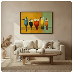 Colorful Cartoon Birds on Wire Canvas Wall Art