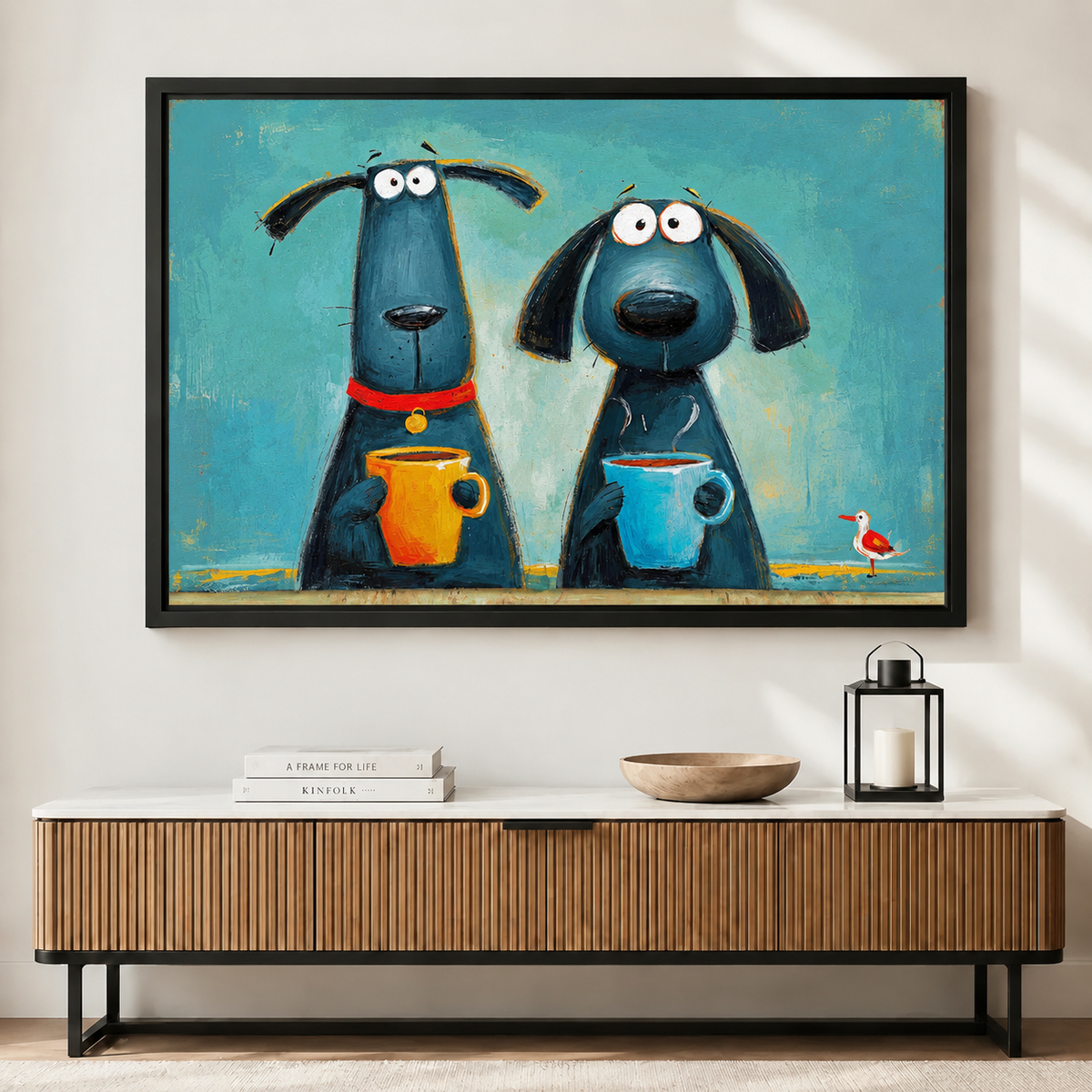 Funky Dogs Coffee Colorful Canvas Wall Art