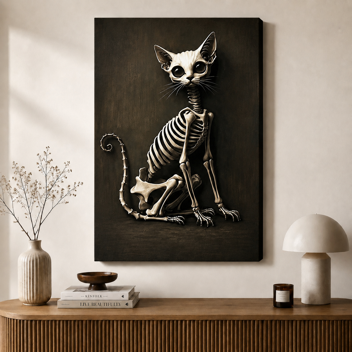 Gothic Skeleton Cat Dark Canvas Wall Art
