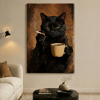 Moody Black Cat Coffee Cigarette Oil Canvas Art
