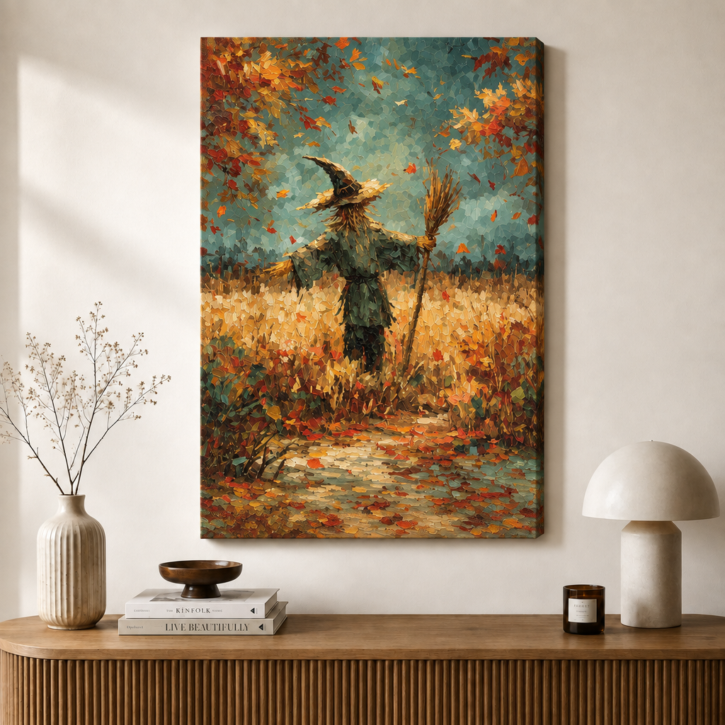 Autumn Scarecrow Field Canvas Wall Art