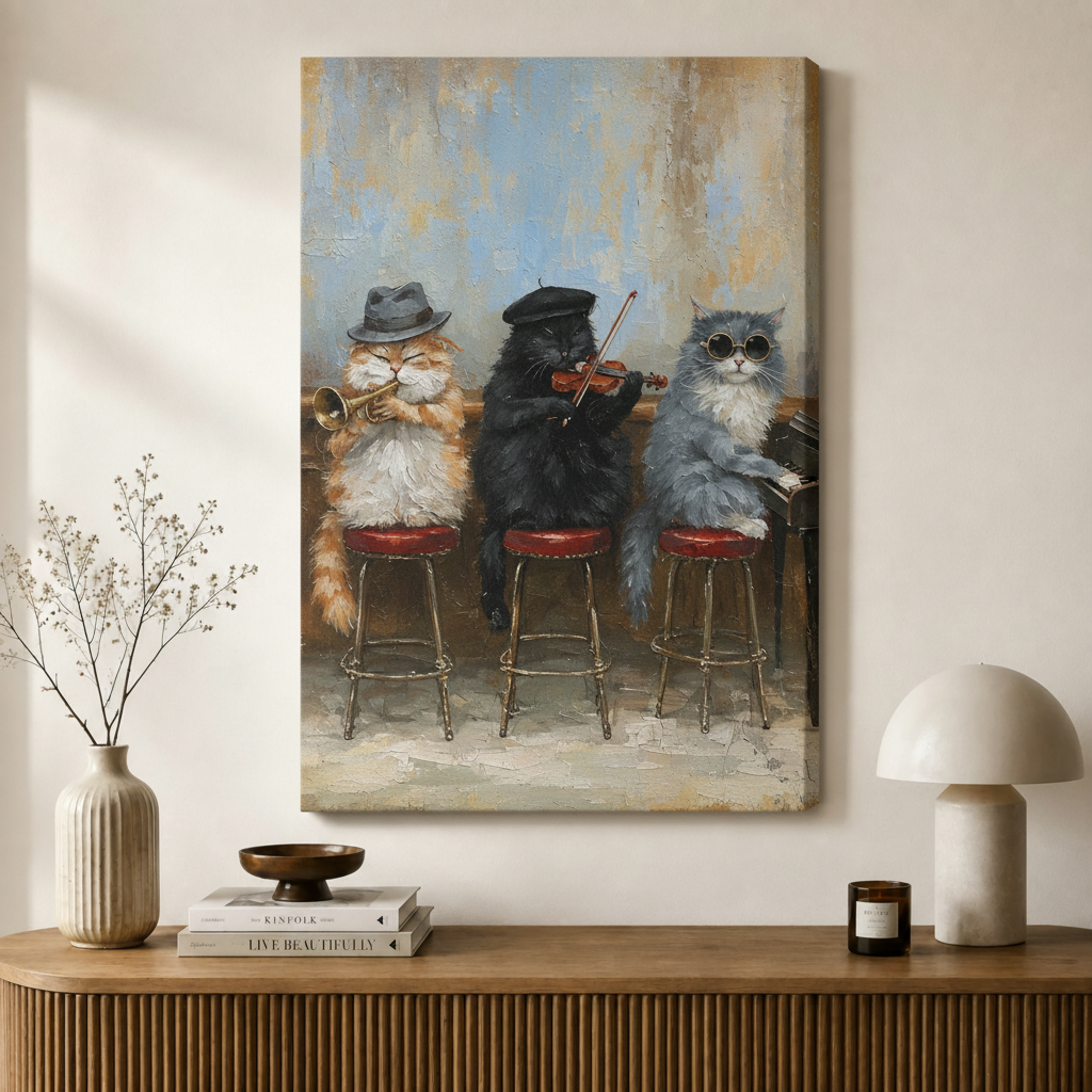 Jazz Cats Musicians Canvas Wall Art