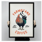 Farmstand Coffee rooster canvas wall art in black frame — rustic retro print for farmhouse kitchen decor
