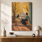 Autumn Balcony Cat Impressionist Canvas Wall Art