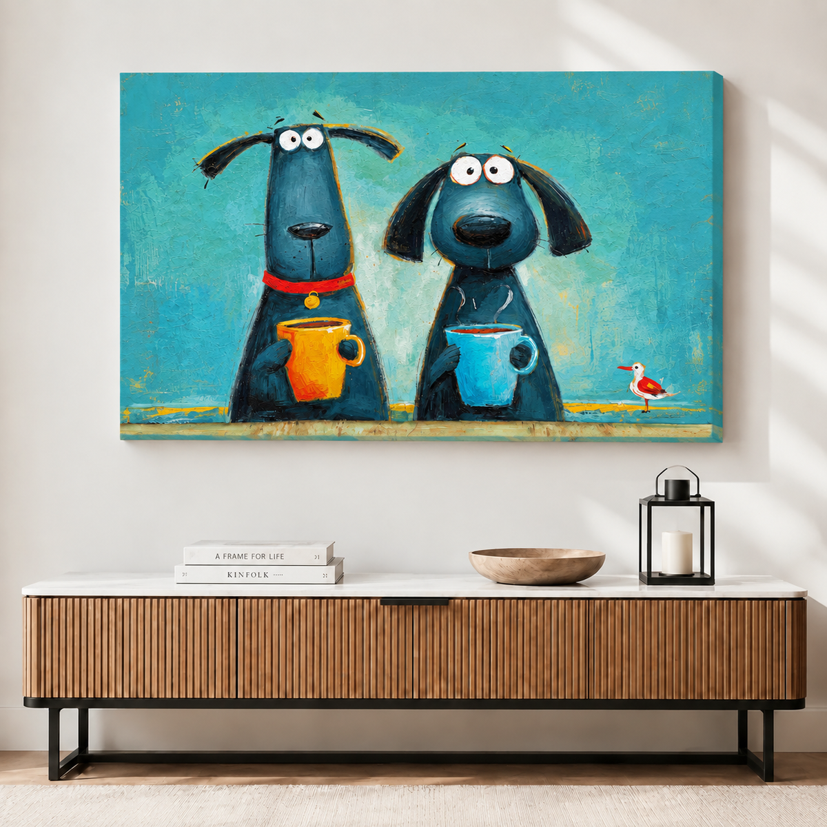 Funky Dogs Coffee Colorful Canvas Wall Art