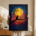 Black Cat Full Moon Night Canvas Wall Art