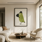 Dapper Green Bird Bowler Hat Canvas Wall Art