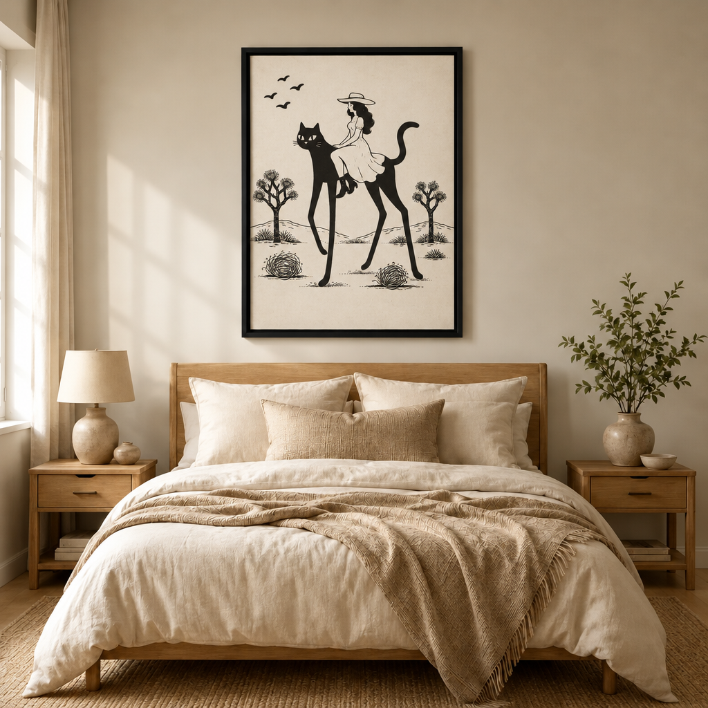 Desert Witch Black Cat Rider Canvas Art