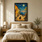 Starry Night Black Cat Village Canvas Art