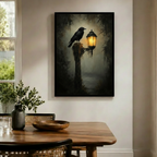 Raven on Lantern Gothic Foggy Forest Canvas Wall Art