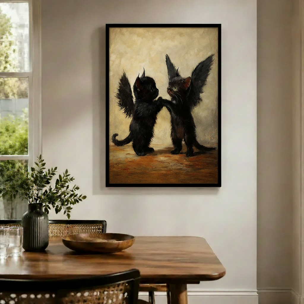 Black Winged Kittens Gothic Portrait Canvas Art