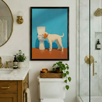 Funny Dog Drinking Toilet Pop Art Canvas Print w6083