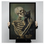 Gothic Skeleton Holding Black Cat Canvas Art w6614