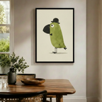 Dapper Green Bird Bowler Hat Canvas Wall Art