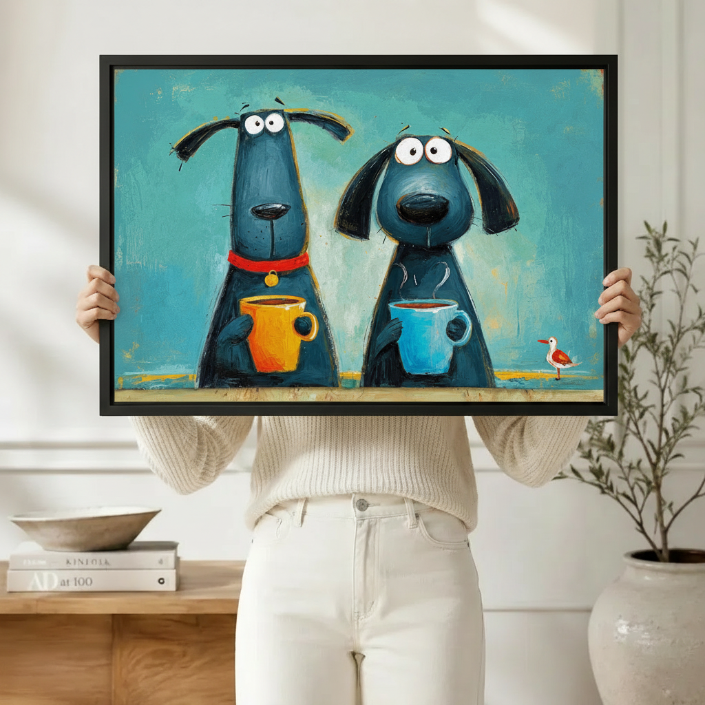 Funky Dogs Coffee Colorful Canvas Wall Art