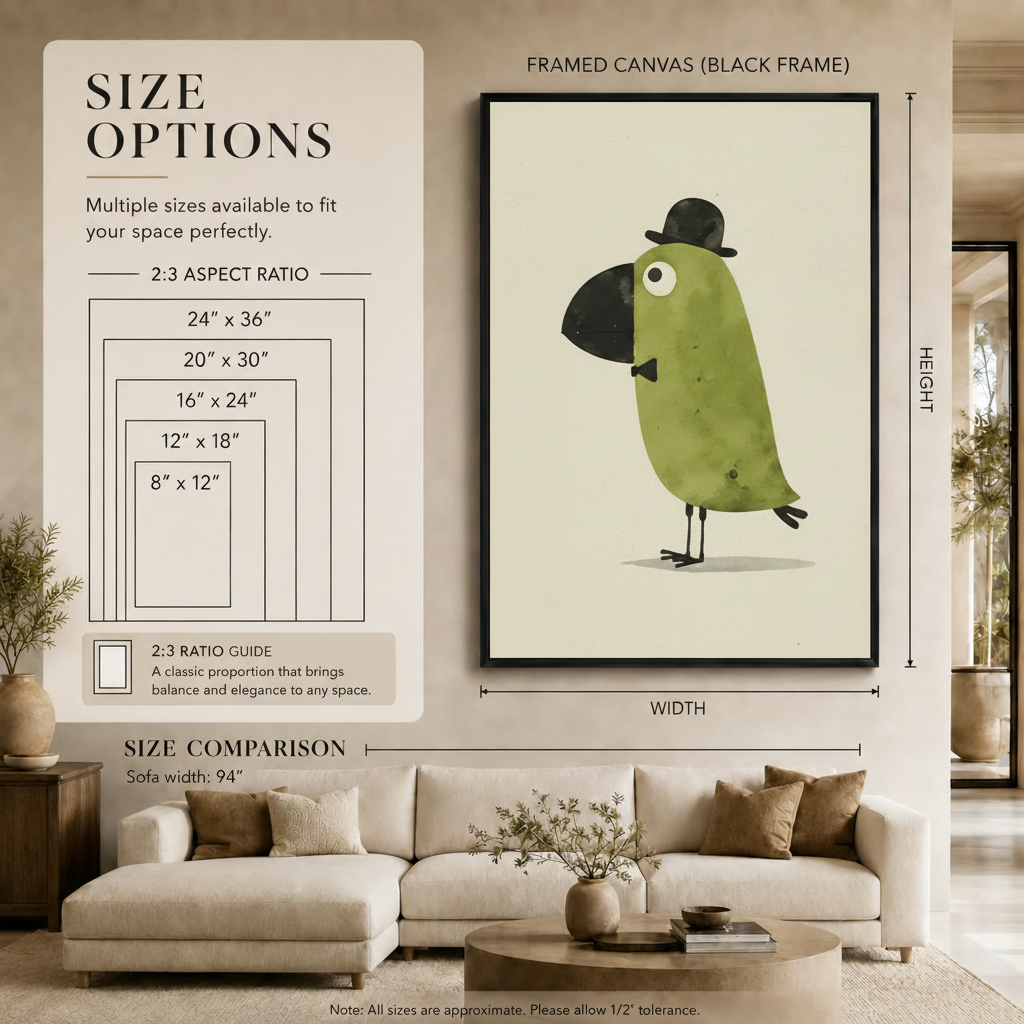 Dapper Green Bird Bowler Hat Canvas Wall Art