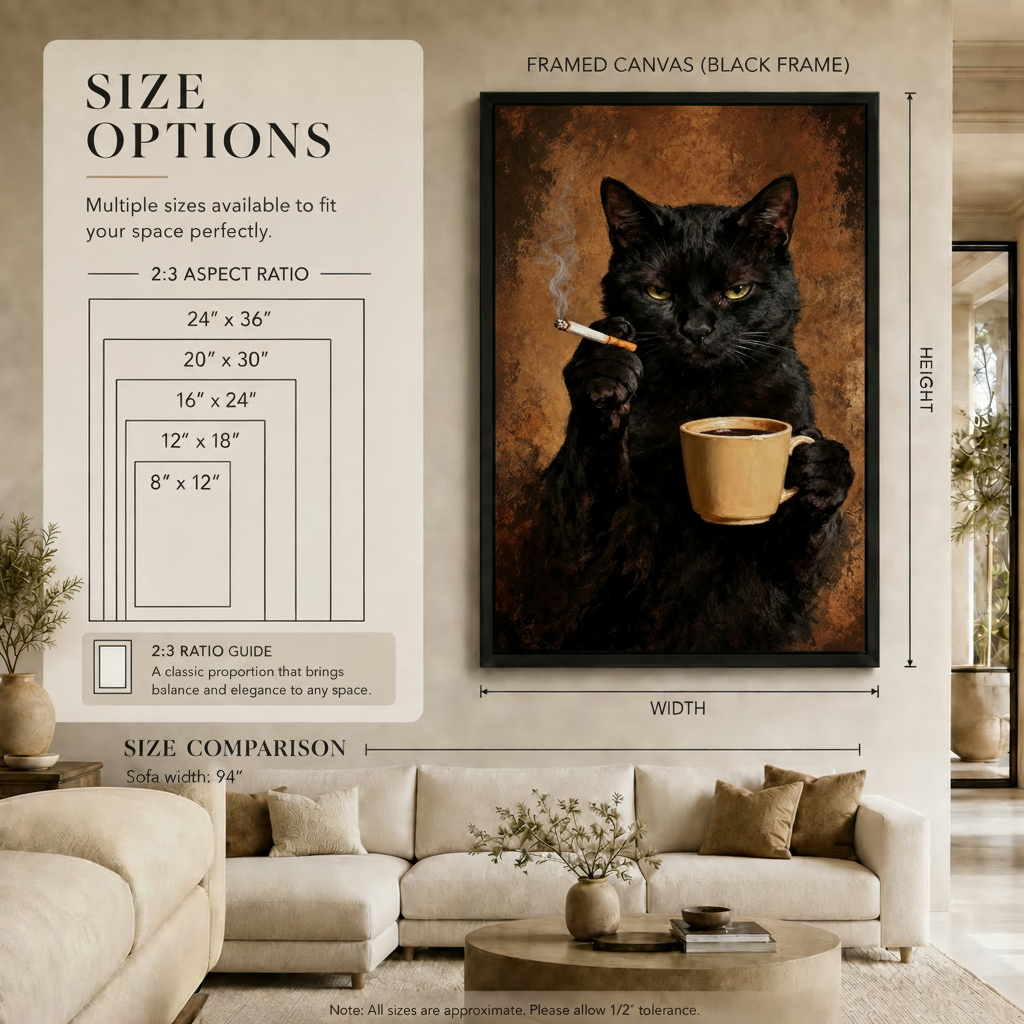 Moody Black Cat Coffee Cigarette Oil Canvas Art