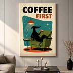 Coffee First Greyhound Retro Poster Canvas Wall Art