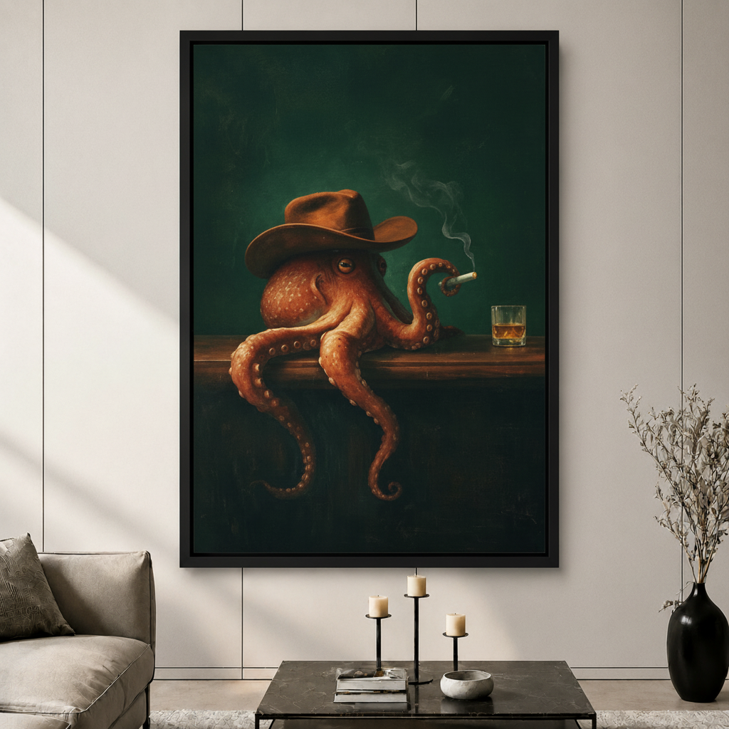 Cowboy Octopus Whiskey Dark Gothic Canvas Art