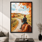 Autumn Horse Riding Watercolor Canvas Wall Art