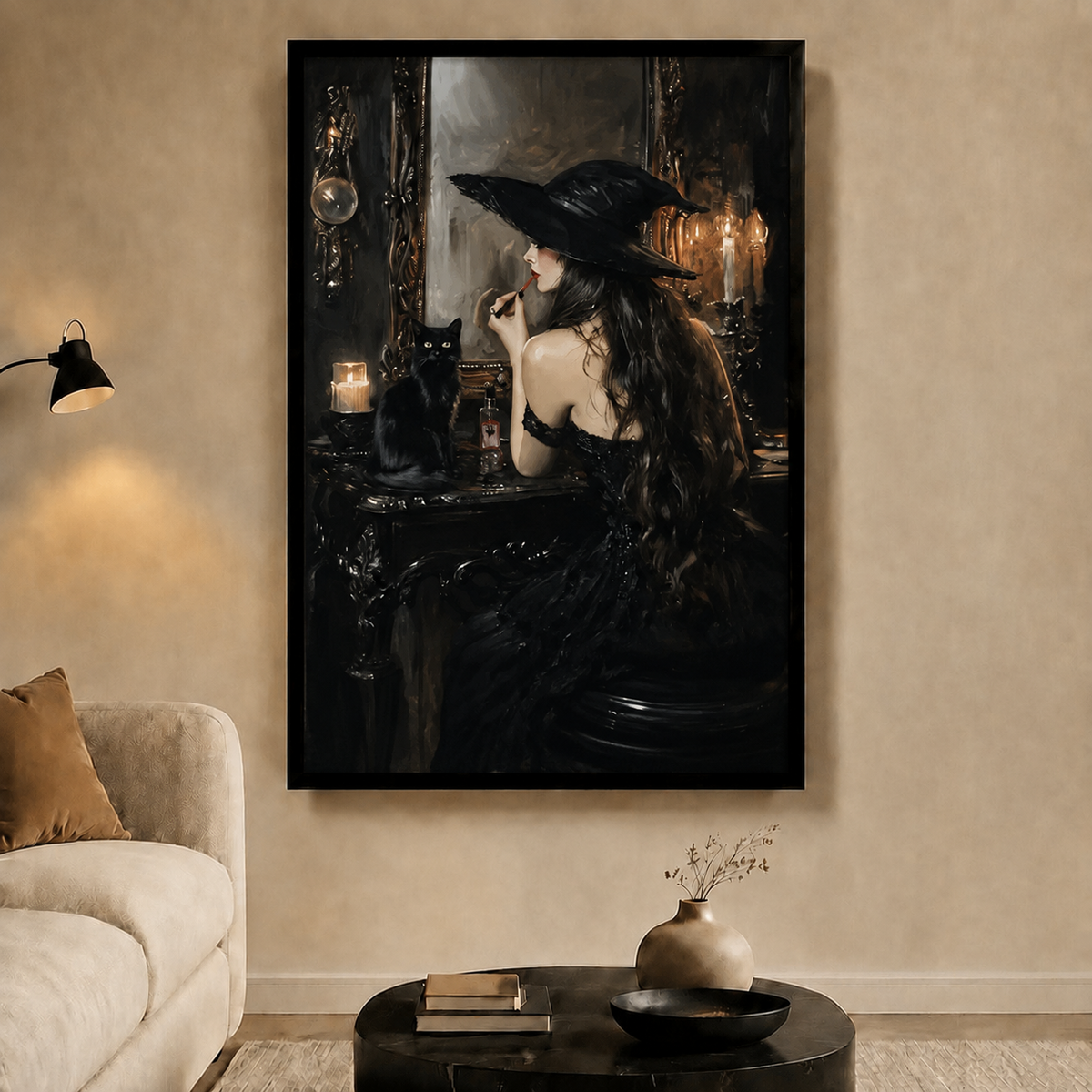 Dark Witch Vanity Mirror Black Cat Canvas
