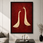 Royal Geese Pair Red Oil Painting Canvas