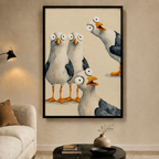 Funny Seagull Gang Watercolor Whimsical Canvas Art