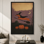 Halloween Dachshund Witch Broom Canvas Art