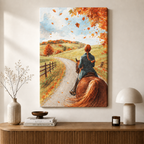 Autumn Horse Riding Watercolor Canvas Wall Art