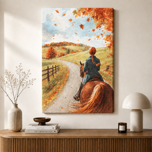 Autumn Horse Riding Watercolor Canvas Wall Art