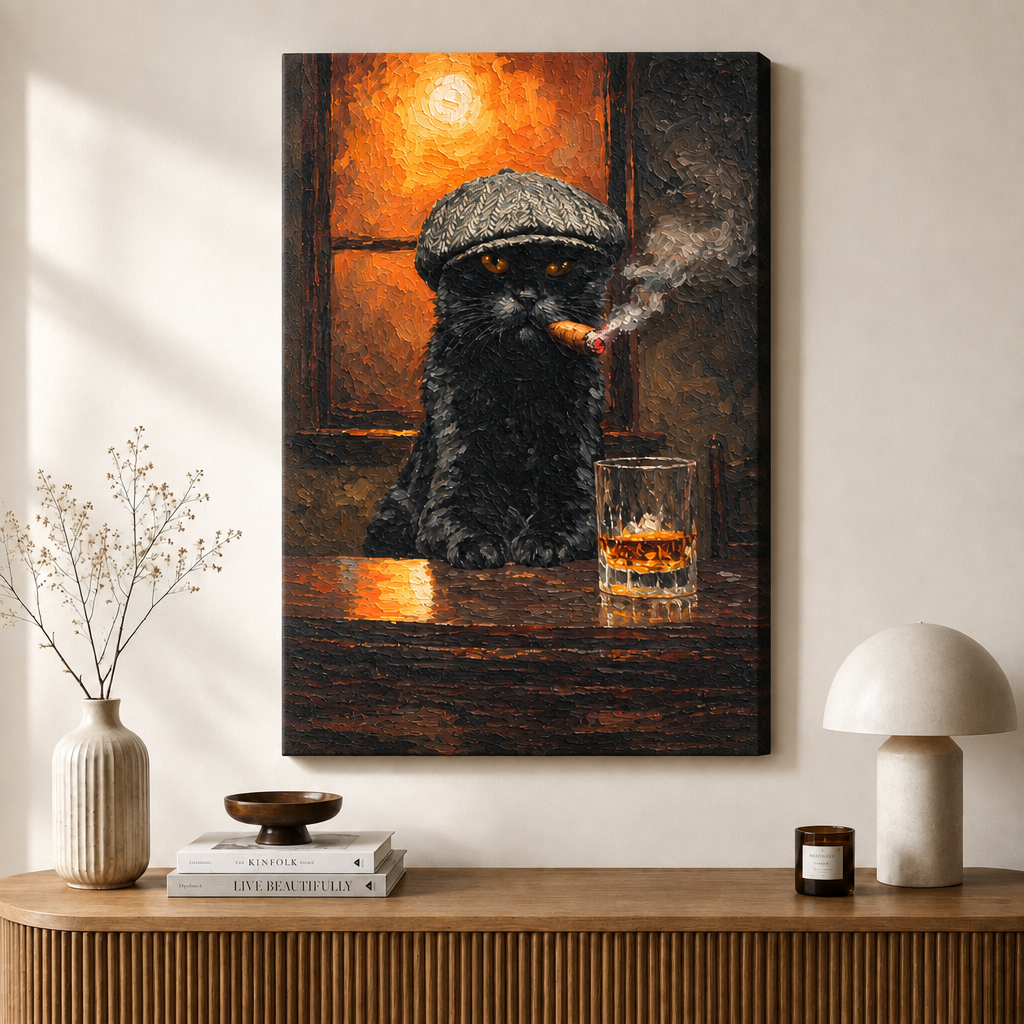 Gangster Cat Whiskey Canvas Art