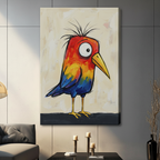 Colorful Crazy Bird Expressionist Canvas Wall Art w6012