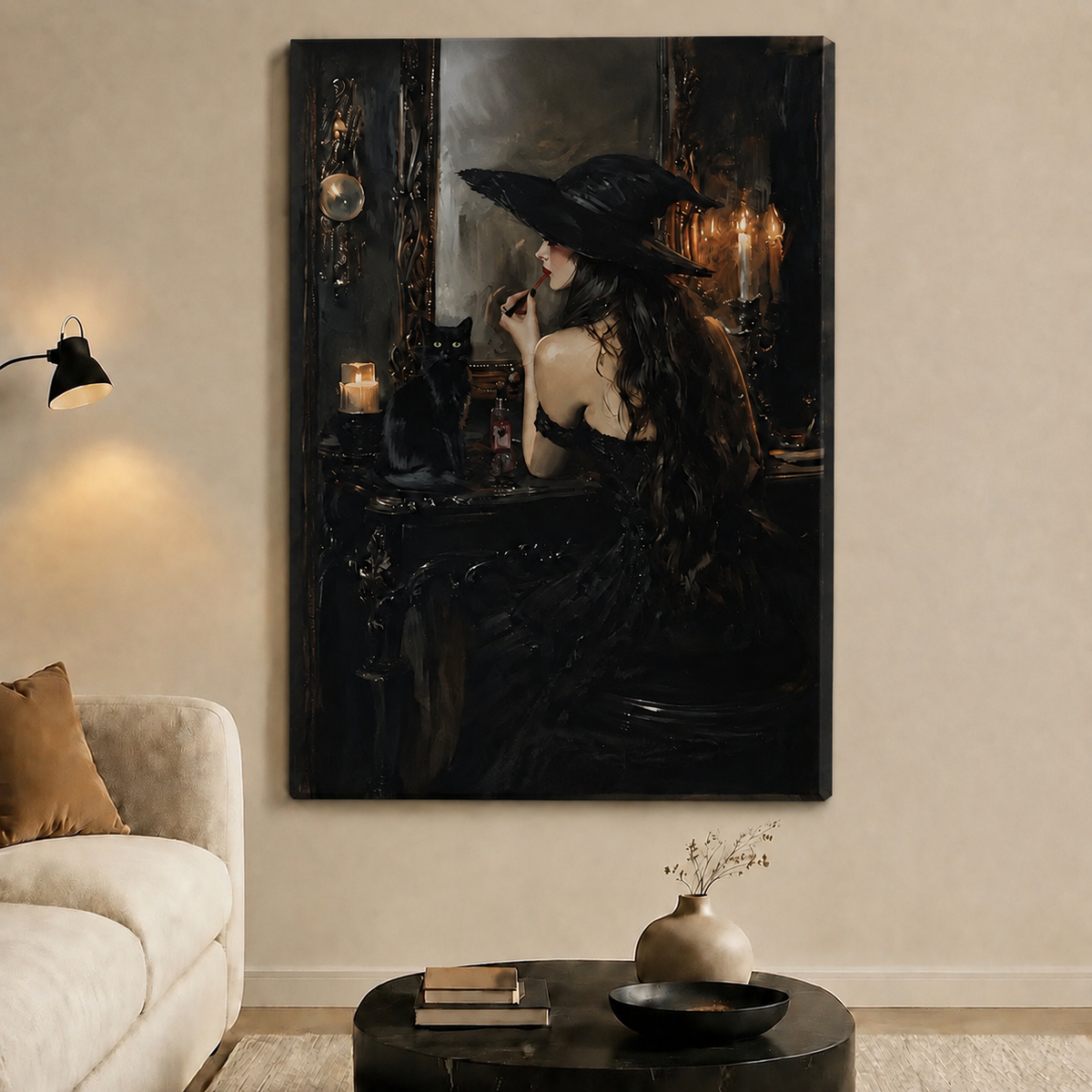 Dark Witch Vanity Mirror Black Cat Canvas