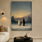 Owl and Penguin Sunset Antarctic Canvas Art