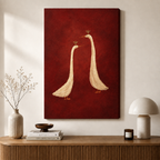 Royal Geese Pair Red Oil Painting Canvas