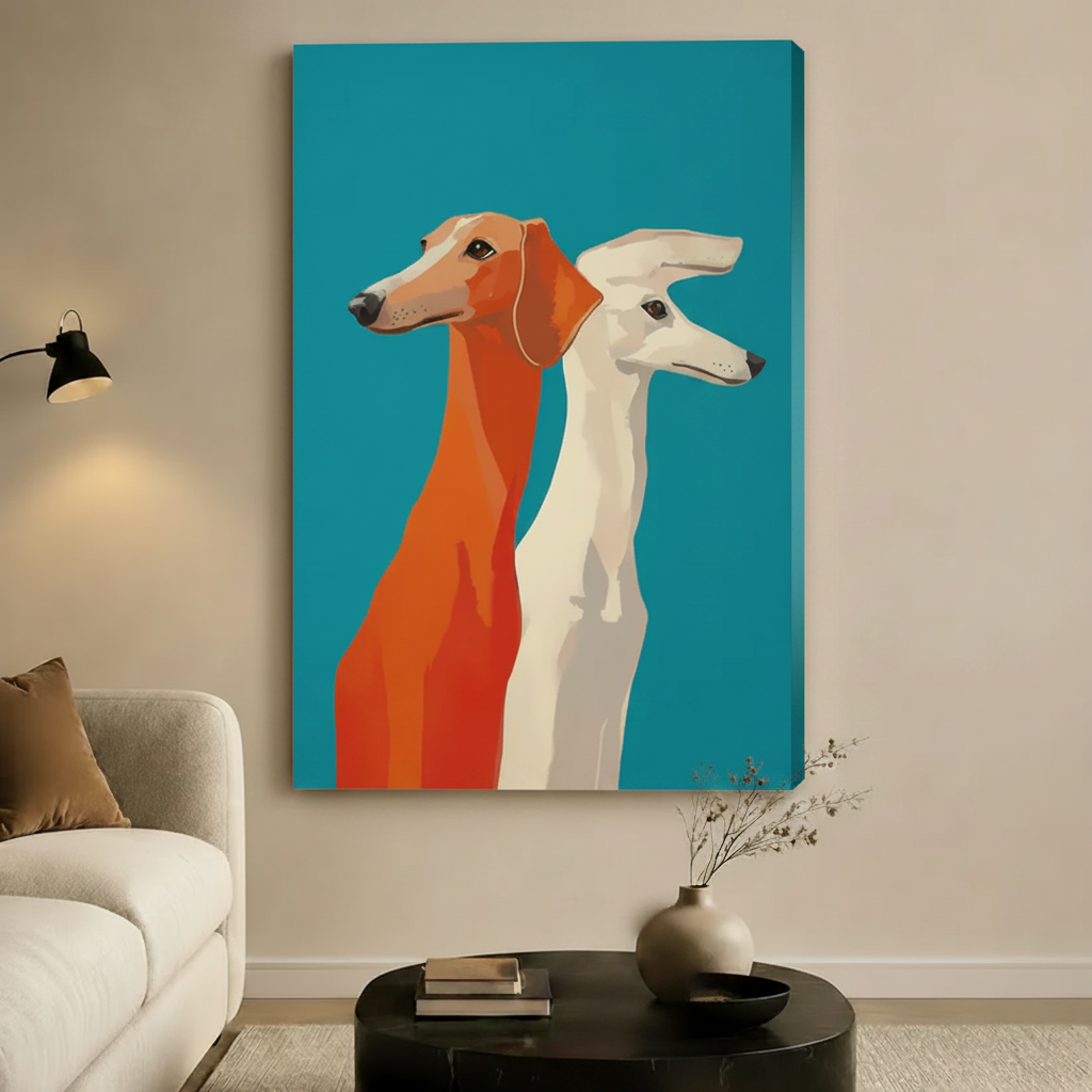 Two Greyhounds Modern Bauhaus Canvas Wall Art