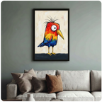 Colorful Crazy Bird Expressionist Canvas Wall Art w6012