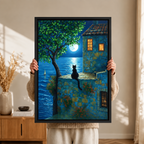 Mediterranean Night Cat Canvas Wall Art