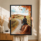 Autumn Horse Riding Watercolor Canvas Wall Art