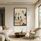 Funny Seagull Gang Watercolor Whimsical Canvas Art