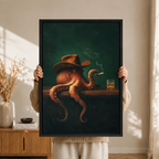 Cowboy Octopus Whiskey Dark Gothic Canvas Art