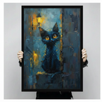 Impressionist Black Cat Night Canvas Art w6606