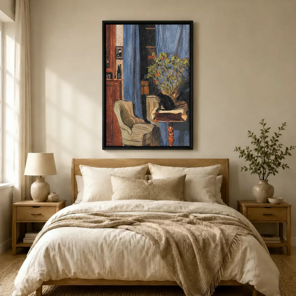 Vintage Interior Black Cat Canvas Wall Art
