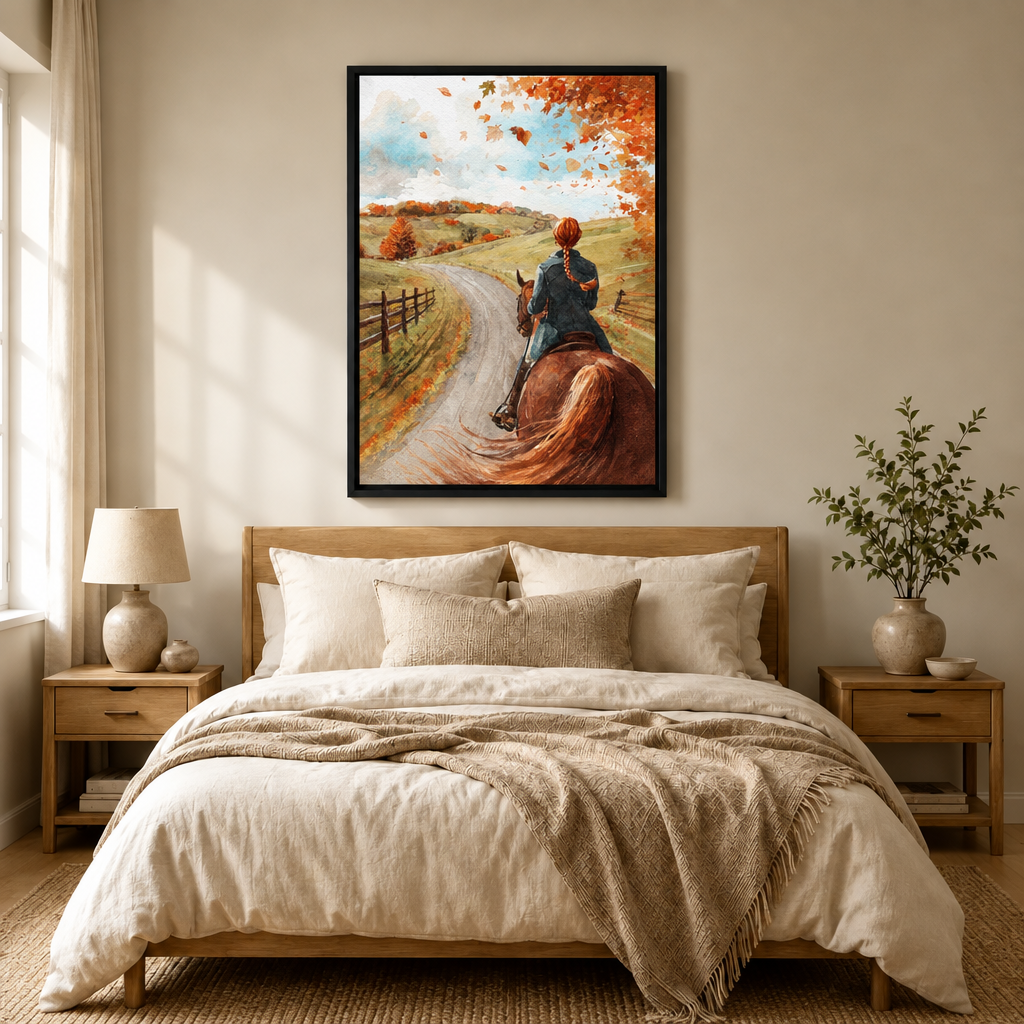 Autumn Horse Riding Watercolor Canvas Wall Art